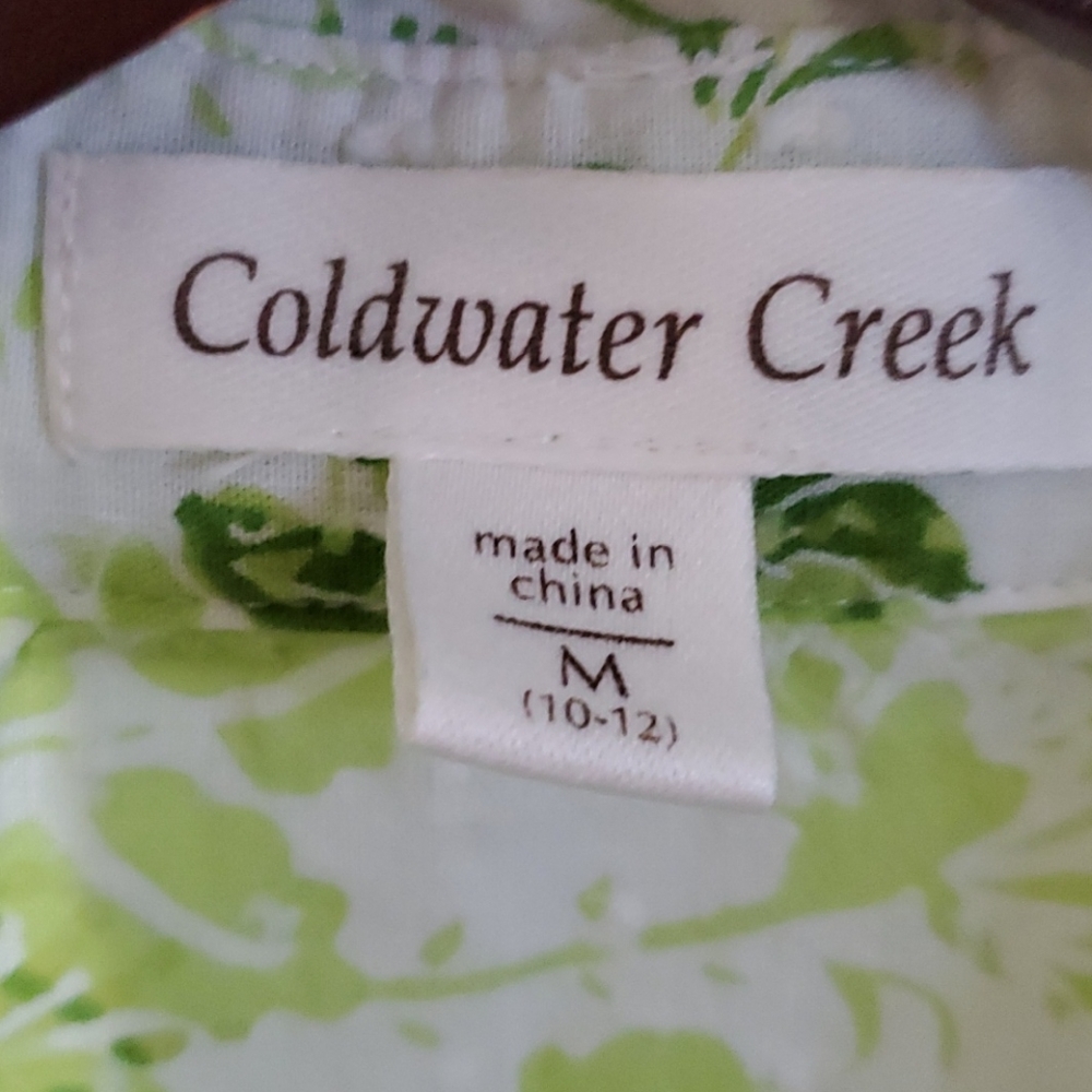 Coldwater Creek Green Floral Swiss Dot 3/4 Sleeve - Picture 2 of 11
